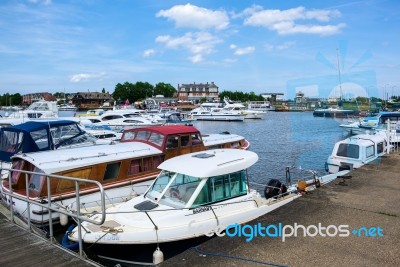 Boats Moored On Oulton Broad Stock Photo