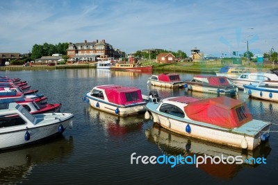 Boats Moored On Oulton Broad Stock Photo