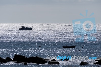 Boats Off San Juan In Tenerife Stock Photo