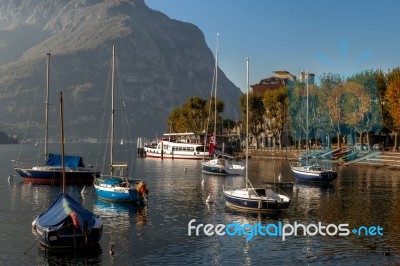 Boats On Lake Como At Lecco Stock Photo