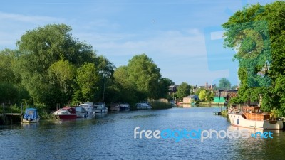 Boats On The River Waveney At Beccles Stock Photo