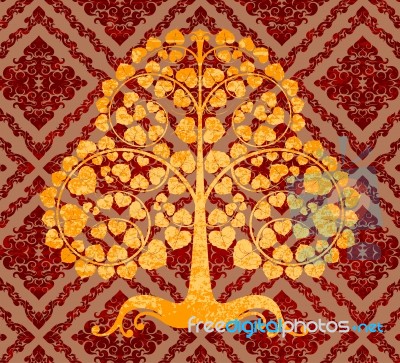 Bodhi Tree On Red Pattern Stock Image