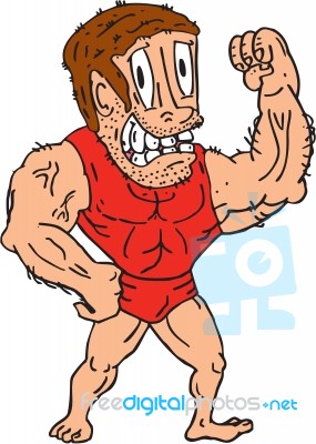 Bodybuilder Flexing Muscles Cartoon Stock Image