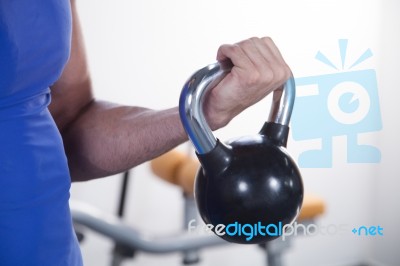 Bodybuilder With Kettle Bell Stock Photo