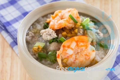 Boiled Rice With Shrimp And Pork Stock Photo