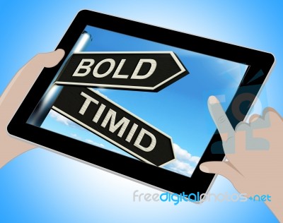 Bold Timid Tablet Shows Extroverted And Shy Stock Image