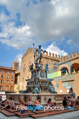 Bologna, Italy - July 08, 2013: Fountain In The Ancient Center Of The City Stock Photo