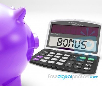 Bonus Calculator Shows Perks Extra Or Incentive Stock Image