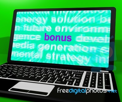 Bonus On Laptop Shows Rewards Prizes Or Perks Online Stock Image