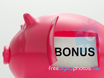 Bonus Piggy Bank Means Perk Or Benefit Stock Image