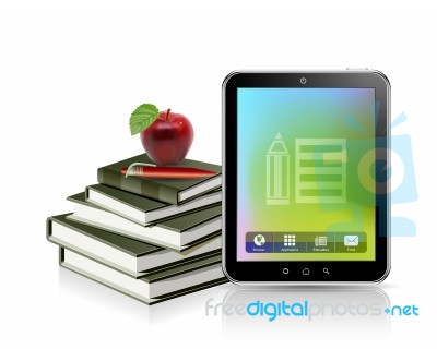 Book, Apple And Tablet Stock Image