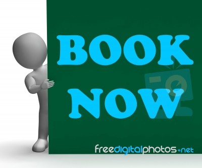 Book Now Sign Shows Hotel Room Reservation Stock Image