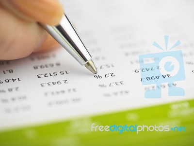 Bookkeeping With Pen Stock Photo