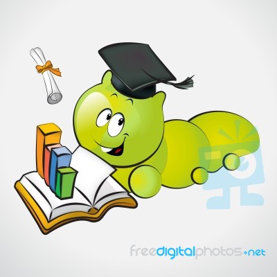 Bookworm With Graduation Cap Stock Image