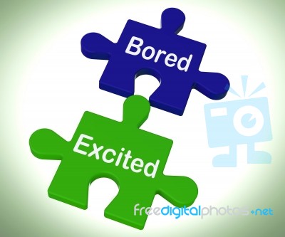 Bored Excited Puzzle Means Exciting And Fun Or  Boring Stock Image