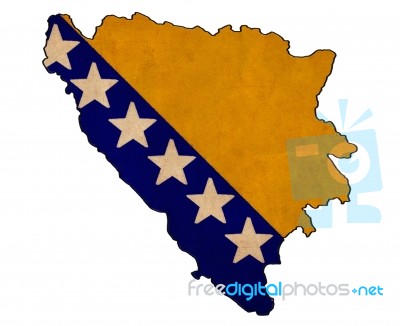 Bosnia And Herzegovina Map On  Flag Drawing ,grunge And Retro Fl… Stock Image