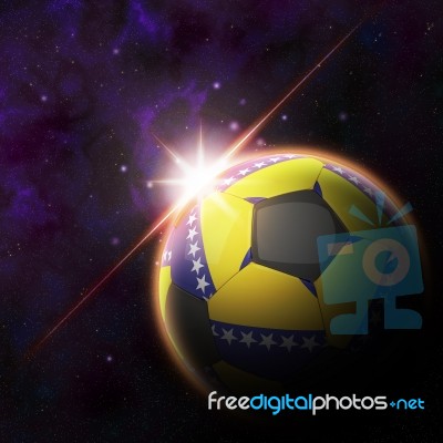 Bosnia Herzegovina Flag On 3d Football With Rising Sun Stock Image