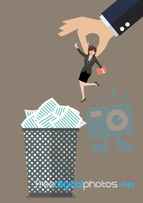 Boss Throws A Business Woman In The Trash Can Stock Image