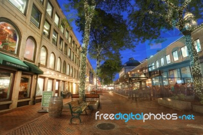 Boston, Usa - Sept. 9: The Open Spaces Of Quincy Market Are A Co… Stock Photo