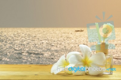 Bottle-conditioned With Plumeria Stock Photo