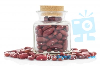 Bottle Full Of Kidney  Beans White Background Stock Photo