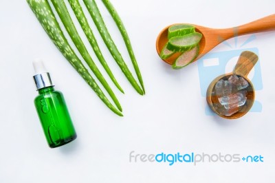 Bottle Of Products For Spa Or Skin Care Cosmetic Aloe Vera Gel A… Stock Photo