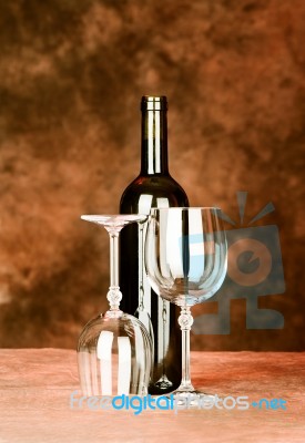 Bottle Of Wine With Two Glasses Stock Photo