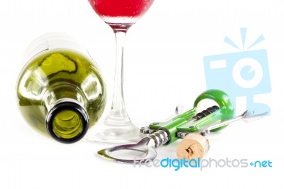 Bottle With Open Wine Device Stock Photo