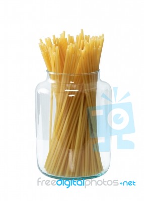 Bottle With Spaghetti Pasta Stock Photo