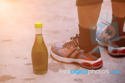 Bottled Water Of Healthy And People Stock Photo