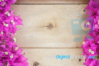 Bougainvillea Flower Space Blank On Wood Background Stock Photo