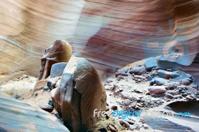 Boulders In Antelope Canyon Stock Photo