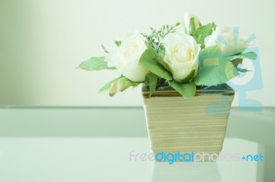 Bouquet Of Artificial White Rose Flowers Decorated Stock Photo