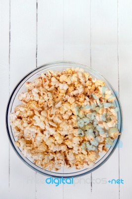 Bowl Full Of Sweet And Tasty Popcorn Stock Photo