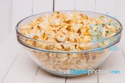 Bowl Full Of Sweet And Tasty Popcorn Stock Photo