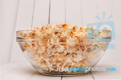 Bowl Full Of Sweet And Tasty Popcorn Stock Photo