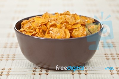 Bowl Of Crunchy Nuts Corn Flakes For Breakfast Stock Photo