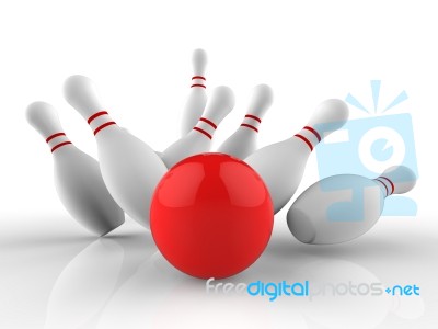 Bowling Strike Shows Skittles Game Success Stock Image