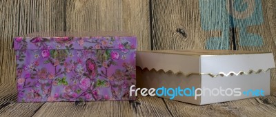 Box Gift On Wood Background Stock Photo