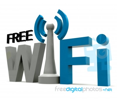 Boxed Free Wifi Internet Symbol Shows Coverage Stock Image