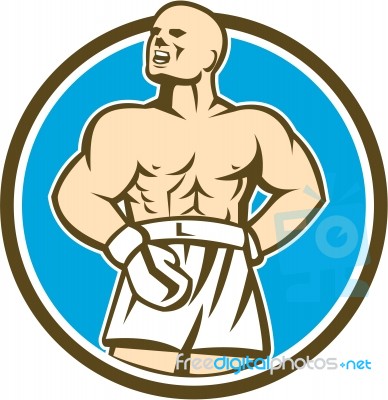 Boxer Champion Shouting Circle Retro Stock Image