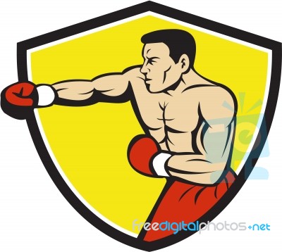 Boxer Jabbing Punching Crest Cartoon Stock Image