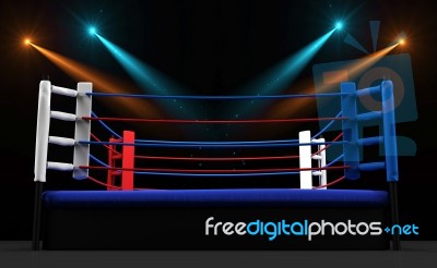 Boxing Ring With Spotlight Isolated On Dark Background Stock Image