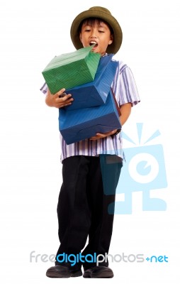 Boy After Shopping Stock Photo