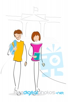 Boy And Girl Going To College Stock Image