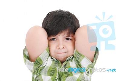 Boy Arms Up Behind His Head Stock Photo