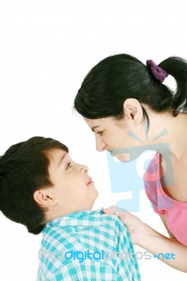 Boy Confronts His Mother Stock Photo