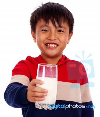 Boy Getting Calcium By Drinking Milk Stock Photo