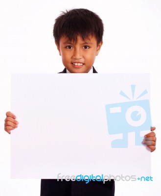 Boy Holding A White Board Stock Photo