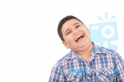 Boy Laughing On White Background Stock Photo